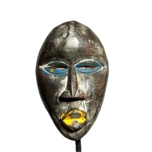 Afrikanische Dan Maske handgeschnitzt Stamm Liberia Wandbild schwarz blau gelb Holz - 791 - Bild 1 von 24