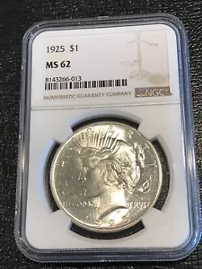 NGC 1925 P MS62  PEACE SILVER DOLLAR COIN-STRONG DETAILS-MAR177 - Picture 1 of 4