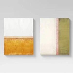 Threshold Set of 2 16 x 20 Muted Colors Abstracts on Framed Canvas Wall Art New! - Picture 1 of 5