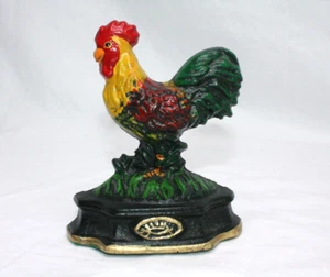 Painted Cast Iron Rooster Doorstop By Abbott 4.5” Tall - Foto 1 di 7
