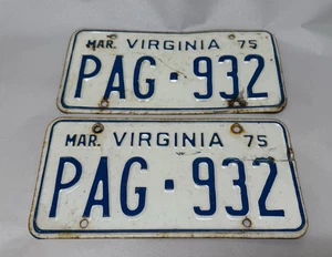 Etiqueta de matrícula PAG-932 genuina Virginia VA de colección marzo 1975 Joe Pags oxidada - Imagen 1 de 4