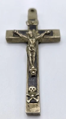 Crucifijo antiguo de latón y madera cruzadas (B18) Foto 1 de 4