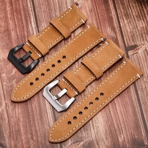 Watch Bands Cowhide Genuine Leather Wristwatch Strap Watch Part Light Brown 22mm - Picture 1 of 2