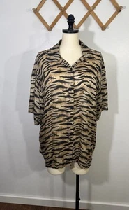 Vintage Blouse Silk 1990s Animal Print Tiger Large - Picture 1 of 7