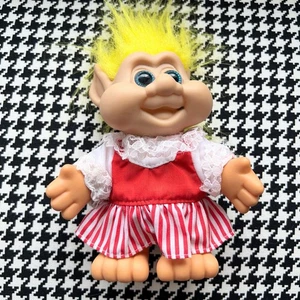 ITB 1991 Vintage Troll Yellow Hair Red Stripe Dress - Picture 1 of 3
