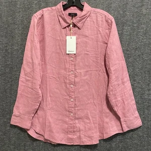 NUEVO CON ETIQUETAS Quince 100% Europeon Lino Camisa Abotonada Para Mujer Lino Rosa Playa Costera - Imagen 1 de 8