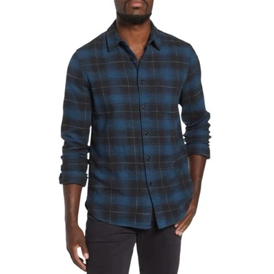 Camisa masculina AG Colton M azul preta flanela slim fit xadrez botão para cima casual NOVA - Imagem 1 de 4