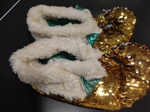 Dan Dee ELF Slippers Fuzzy Gold Silver 2018 Christmas Sequin Men Women M-XL 9-11 - Picture 1 of 9
