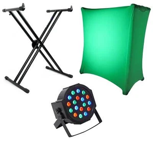 Rockville X Braced Keyboard Stand+White Scrim Cloth+DMX Par Can Wash Light - Picture 1 of 11