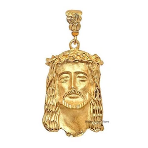 MENS 14K GOLD GOD JESUS FACE PENDANT ONLY - Picture 1 of 1