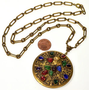 ANTIGUO COLLAR VICTORIANO CHECO ENSALADA DE FRUTAS VIDRIO FILIGRANA LATÓN C.1890 - Imagen 1 de 6