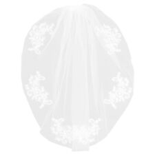 Short Single Layer Bridal Veil with Diamonds and Floral Embroidery