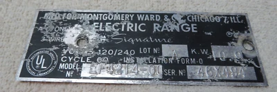Vintage MONTGOMERY WARD ELECTRIC RANGE Aluminum Badge/Emblem/Nameplate - Image 1 of 2