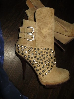 Jeffrey Campbell Carnegie Tan Suede Leather Studded Spiked High Heel Boots 10 - Изображение 1 из 4