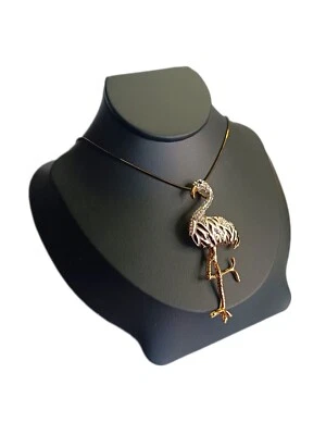 Lange Kette schwarz Paradies Vogel Flamingo Kranich Strass  Modeschmuck - Bild 1 von 2