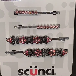 Barrettes Hair Clips Pink And Clear Rhinestones Scnuci - Picture 1 of 5