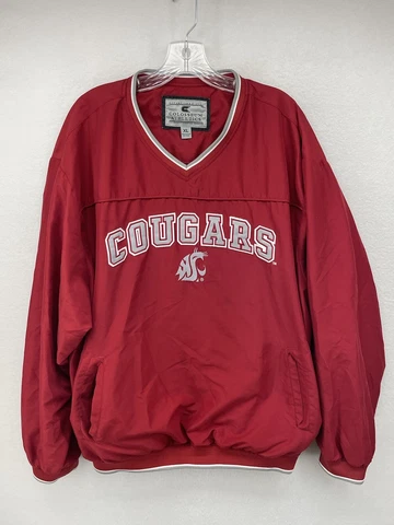 Washington State Cougars Mens Activewear Jacket Red Extra Large XL Pullover Logo Cover