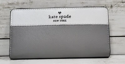 NUEVO CON ETIQUETAS Cartera Kate Spade Delgada Doble Cuero Grande Nimbus Gris Foto 1 de 4