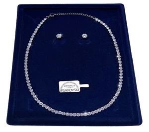 Tennis 4mm Kette und Ohrringe Pl. Gold 18k Herren Damen mit Swarovski Kristallen