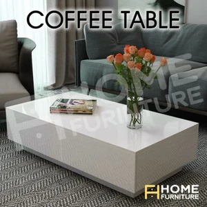 100cm White Coffee Table 4-Drawer Storage Shelf Gloss Wooden Living Furniture - Picture 1 of 4