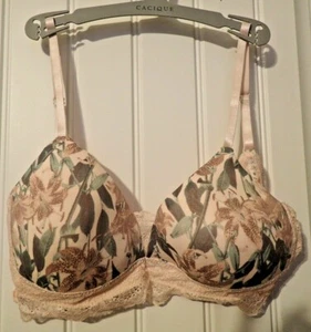 *JESSICA SIMPSON*FLORAL LINED BRA WITH PINK LACE--WIREFREE--36C - Picture 1 of 3