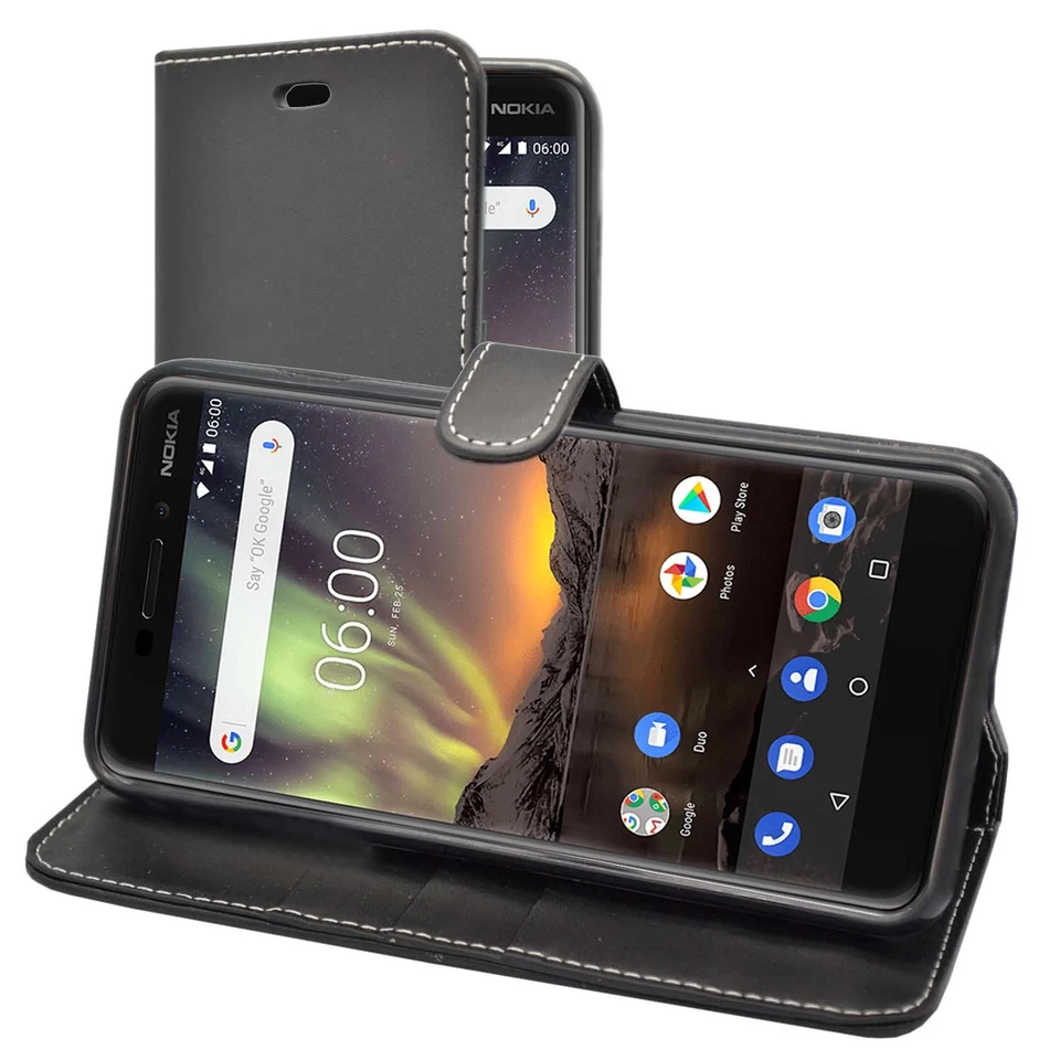 For Nokia 6 2018 Case Wallet Flip PU Leather Kickstand Card Holder Phone Cover - Image 1 of 4