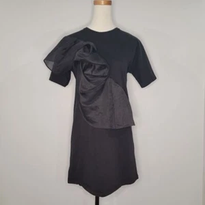Cos Black Cotton Dress w/ Ruffle Bow, Size Small - Picture 1 of 10