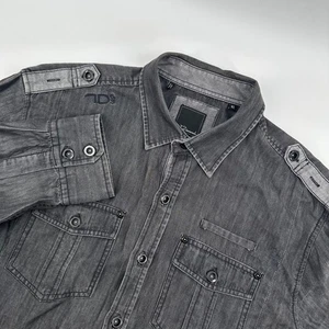 7 Diamonds Men's XL Denim Button Down Long Sleeve Shirt Gray Military - Picture 1 of 8