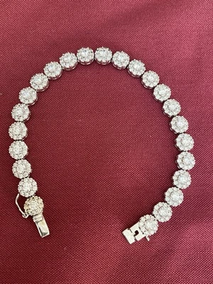 925 Solid Sterling Silver CZ Link Bracelet 7-7/8 C X 7.7mm - Image 1 of 4