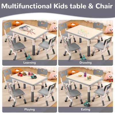 Kids Table and Chairs Set, Toddler Height Adjustable Desk with Graffiti Desktop - Image 1 of 4