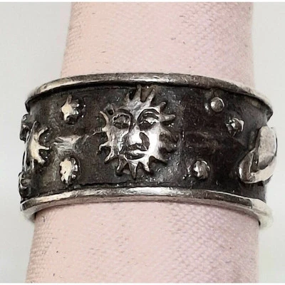 Peter Stone 925 Sterling Silver Celestial Design Band Ring Size 5.5 Sky - Изображение 1 из 4
