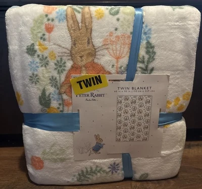 Peter Rabbit Twin Blanket 60x90 Beatrix Potter Peter Rabbit Floral Soft Fleece - Image 1 of 3