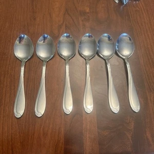 Oneida CRESTA /CAMBER Scroll Set of 6 Oval Soup Spoons Stainless (7 1/4") - Picture 1 of 4