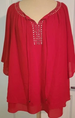 Blusa Top New Directions ND Para Mujer Roja Boho Campesina Carrera Talla 1X XL Foto 1 de 4