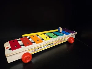 Fisher Price Pull-A-Tune Toy Xylophone Metal Plastic Wood Vintage 1970s Original - Picture 1 of 11
