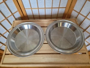 2 Stainless Steel Pie Pans Plates No Drip Edge 9”x1.25” USA Vtg - Picture 1 of 9