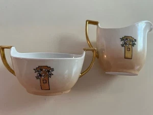LIMOGES Francia U.C. Juego de crema de azúcar Union Ceramique borde dorado torre dogwood. - Imagen 1 de 15