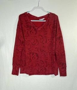 Athleta Coaster Luxe V-Neck Sweatshirt Womens 2XL Agate Red Paisley Swirl Active - Picture 1 of 8