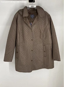 St. John's Bay Womens Brown Long Sleeve Hooded Button-Up Quilted Jacket Size 2X - Picture 1 of 7