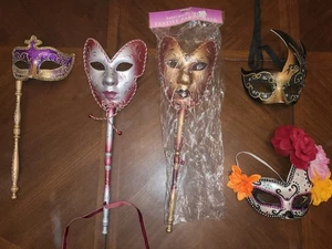 Halloween Party Masks-Venitian Mardi Gras Glitter Faux Stone Type-Lot Includes 5 - Picture 1 of 18
