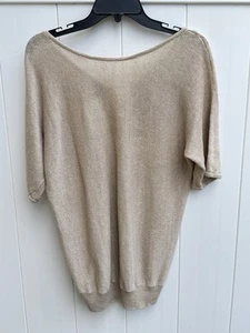 Suéter Talbots Dorado/Beige Mezcla de Lino Grande Manga Corta Pullover Espalda en V - Imagen 1 de 3