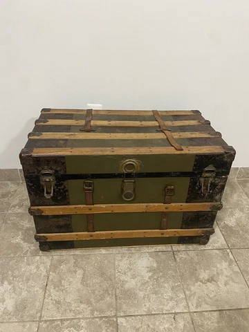 Early 19 Century Fully Fitted Flat Top Antique Wooden Chest Treasure Crate Cover