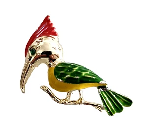 Vtg Woodpecker Or Kingfisher Bird Brooch Jewelry Painted Gerry's Pin 1980's - Picture 1 of 3