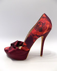 Karen Millen Shoes Red Heel Womens Size 4 High Stiletto Platform Floral Peep Toe