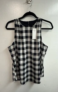 Blusa senza maniche foderata Banana Republic Factory blu navy/bianca Gingham taglia M nuova con etichetta - Foto 1 di 6