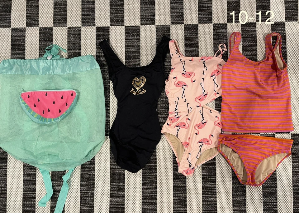Lote 3 Maiôs Bolsa de Piscina Meninas 10-12y Fatos de Banho Crewcuts Marca Japonesa Gap - Imagem 1 de 1