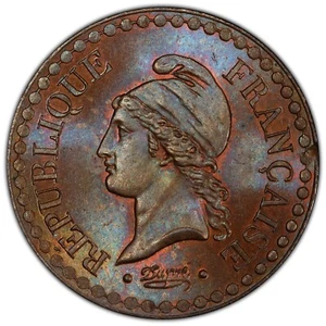 1849 France 1 Centime 1C Bronze Coin PCGS MS66BN Top Pop 2 Rainbow Toned Rare - Picture 1 of 8