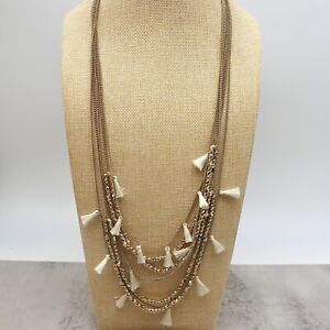 Womens Ann Taylor Necklace Gold Tone Beaded Tassel Pendants 24" Costume Jewelry