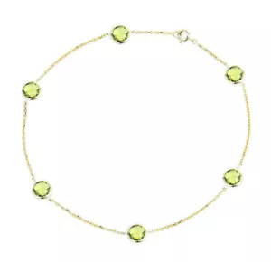 14K Yellow Gold Anklet Bracelet With Peridot Gemstones 9.5 Inches - Picture 1 of 2