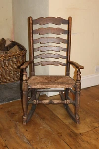 Antique ARTS & CRAFTS Ladder back Woven Rush Rocking Chair - Picture 1 of 2